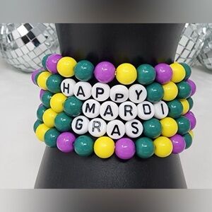 Happy Mardi Gras Beaded Bracelet Set. Set of 5 Bracelets New